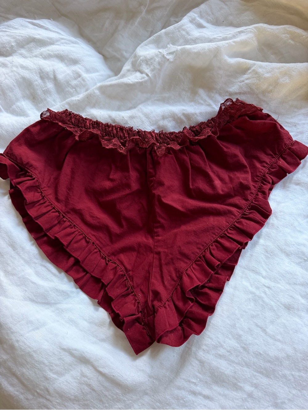 Free People High-Waist Ruffle Shorts in Burgundy